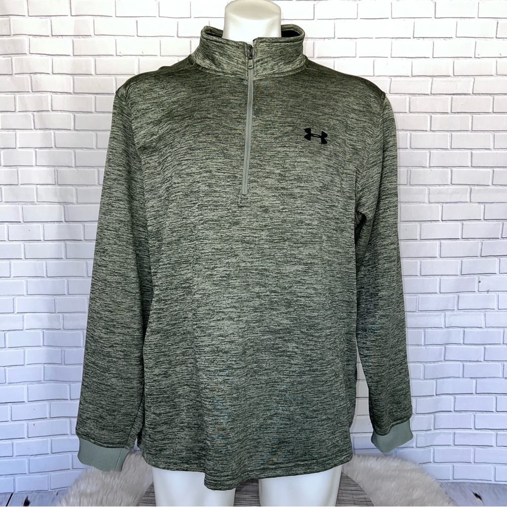 UNDER ARMOUR ColdGear Heather Glive Green 1/4 Zip Fleece Lined Sweatshirt XXL
